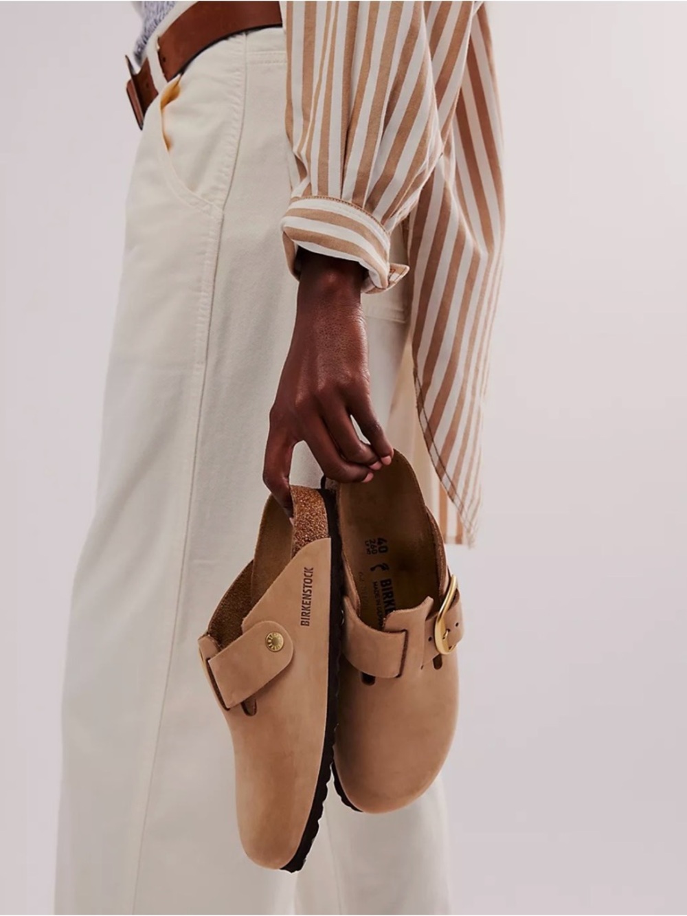 birkenstock big buckle clogs in sandcastle